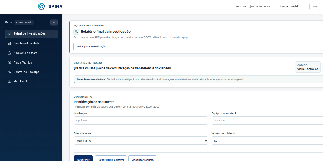 Exemplo de relatório estruturado